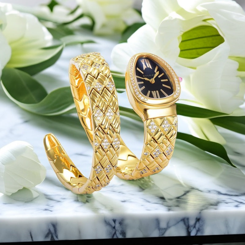 BVLGARI SERPENTI SPIGA 35 GOLD BLACK DIAL