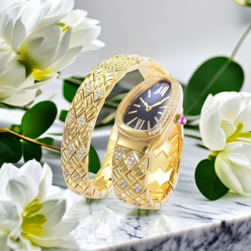 BVLGARI SERPENTI SPIGA 35 GOLD BLACK DIAL