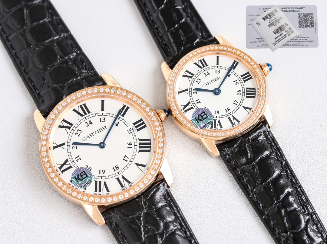 CARTIER RONDE SOLO PINK GOLD BLACK LEATHER