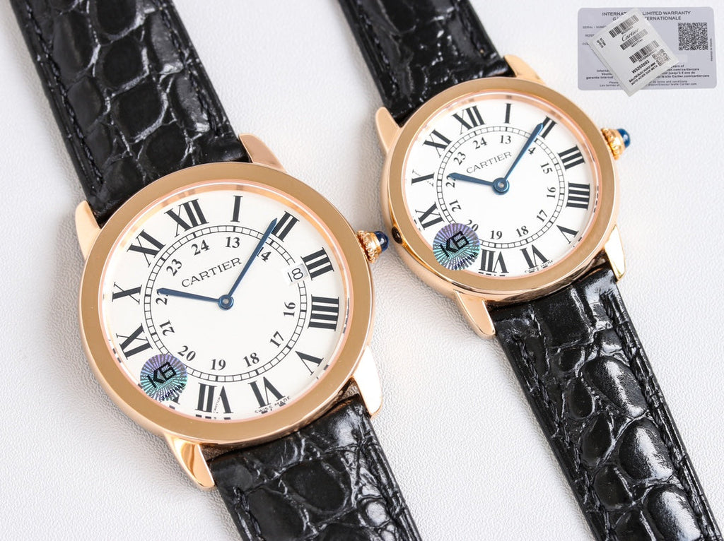 CARTIER RONDE SOLO PINK GOLD BLACK LEATHER