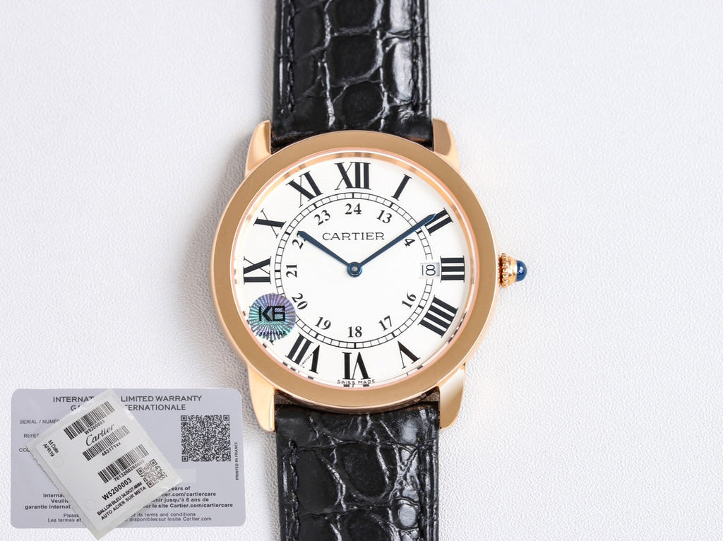 CARTIER RONDE SOLO PINK GOLD BLACK LEATHER