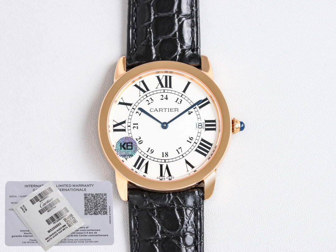 CARTIER RONDE SOLO PINK GOLD BLACK LEATHER