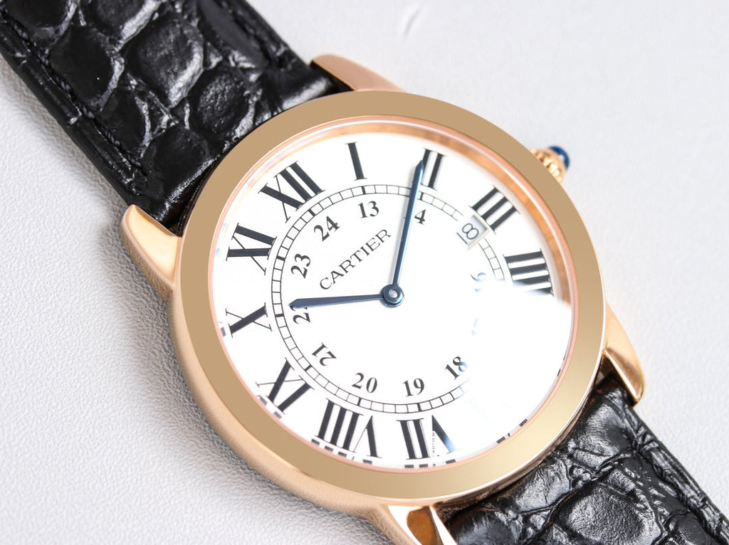 CARTIER RONDE SOLO PINK GOLD BLACK LEATHER