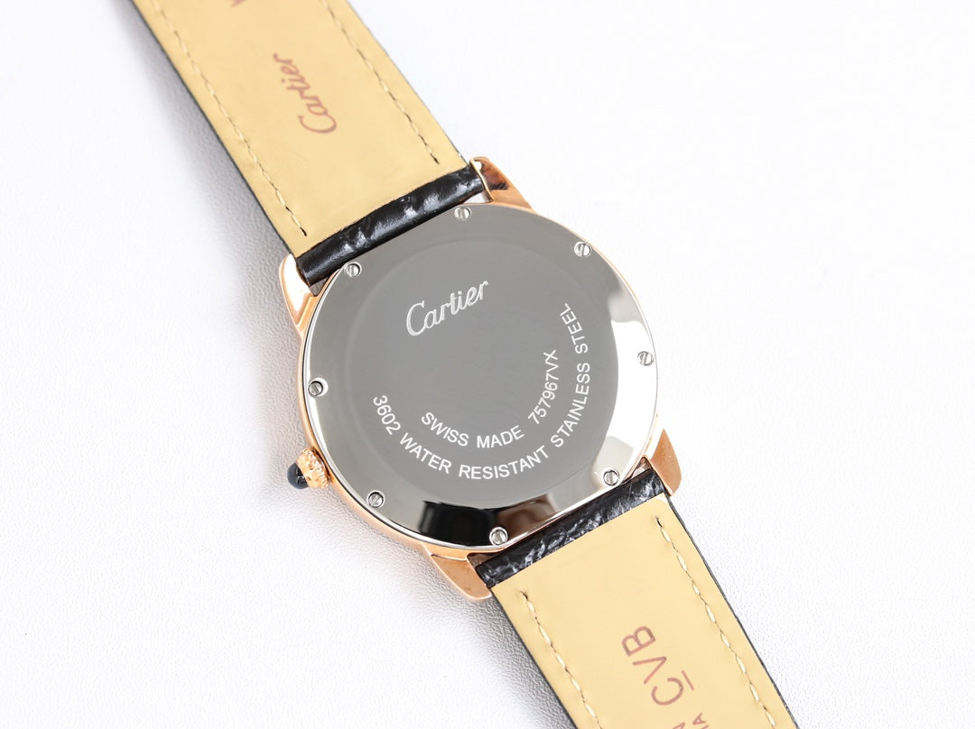 CARTIER RONDE SOLO PINK GOLD BLACK LEATHER