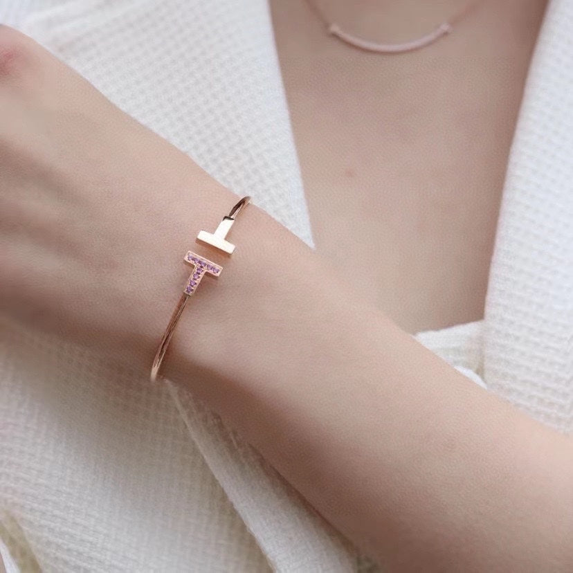 TIFFANY & CO. T PINK GOLD PINK DIAMOND BRACELET