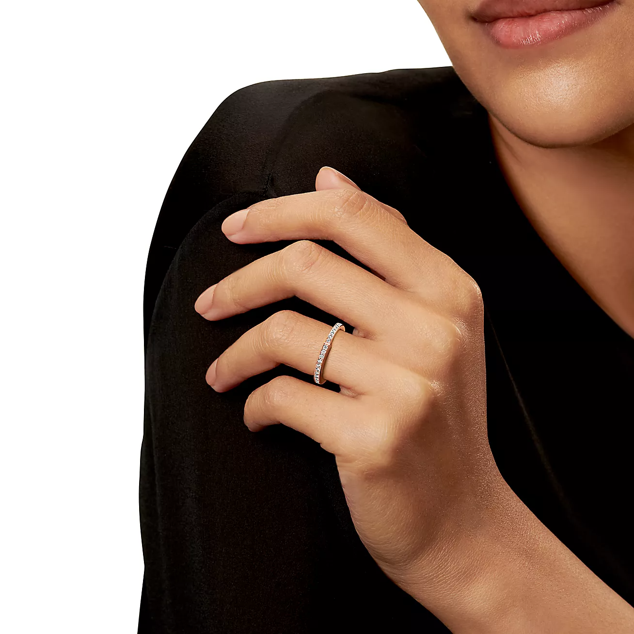 TIFFANY & CO. LOCK RING PINK GOLD DIAMOND PAVED