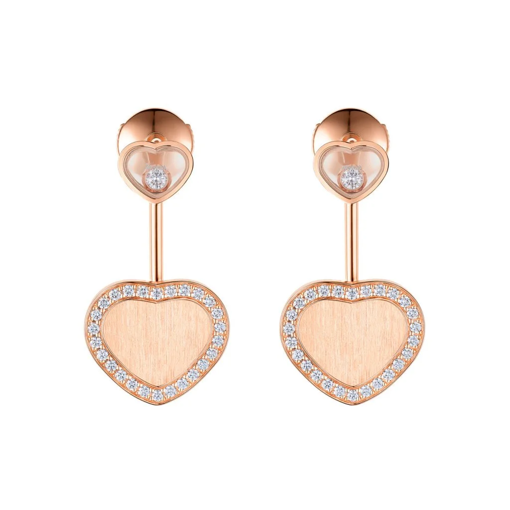 CHOPARD HAPPY HEART PINK MOP EARRINGS DIAMOND