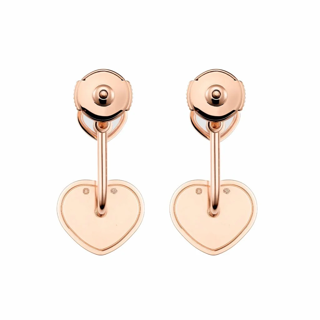 CHOPARD HAPPY HEART PINK MOP EARRINGS DIAMOND
