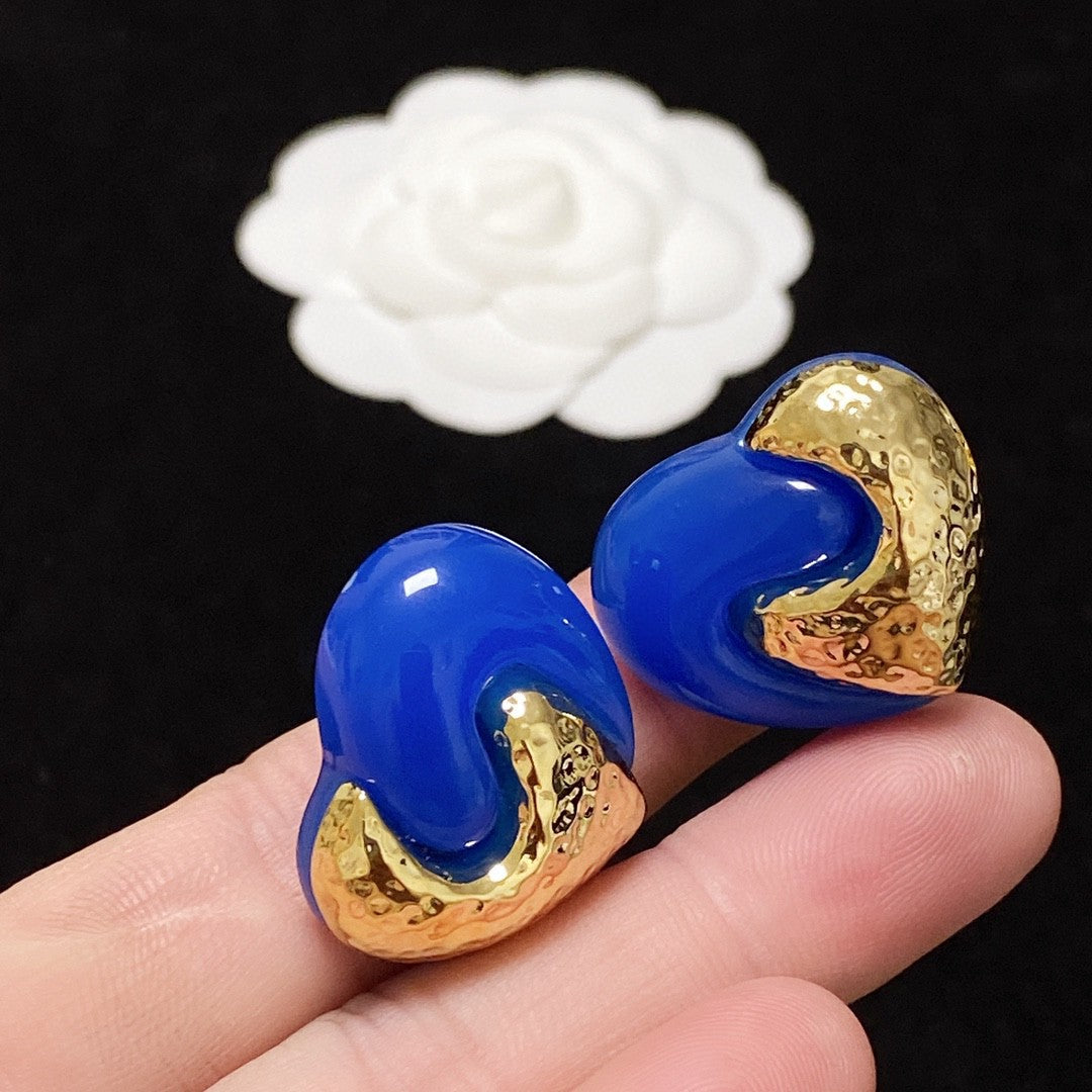 FENDI F HEART GOLD BLUE EARRINGS