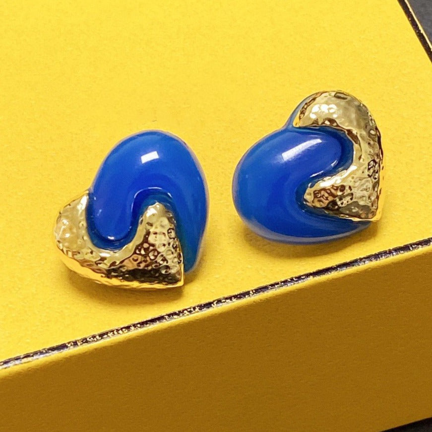 FENDI F HEART GOLD BLUE EARRINGS