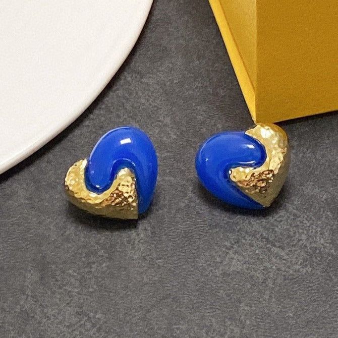FENDI F HEART GOLD BLUE EARRINGS