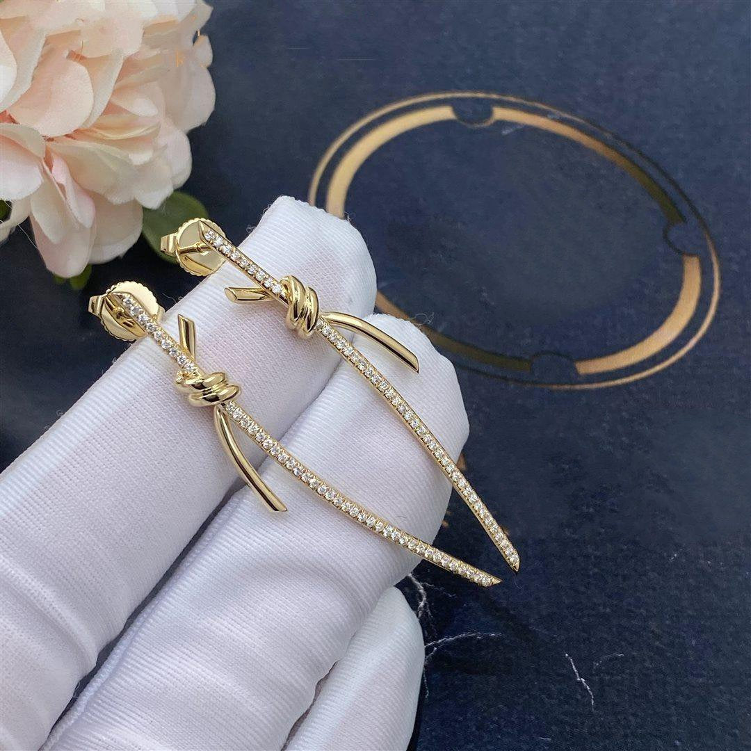 TIFFANY & CO. KNOT DROP EARRINGS IN YELLOW GOLD WITH DIAMONDS
