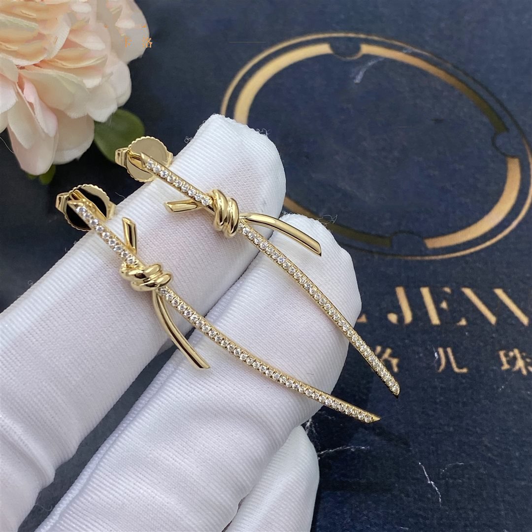 TIFFANY & CO. KNOT DROP EARRINGS IN YELLOW GOLD WITH DIAMONDS