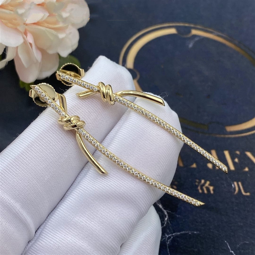 TIFFANY & CO. KNOT DROP EARRINGS IN YELLOW GOLD WITH DIAMONDS