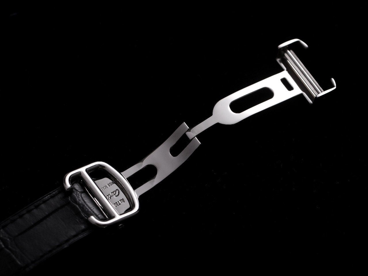 CARTIER BALLON BLEU 42 BLACK DIAL LEATHER BRACELET