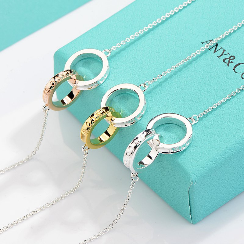 TIFFANY & CO. NECKLACE FEMALE DOUBLE RING DOUBLE CIRCLE COUPLE PENDANT