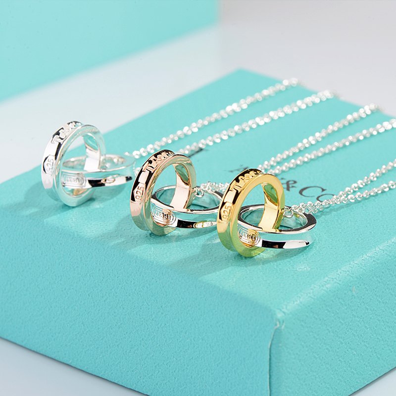TIFFANY & CO. NECKLACE FEMALE DOUBLE RING DOUBLE CIRCLE COUPLE PENDANT