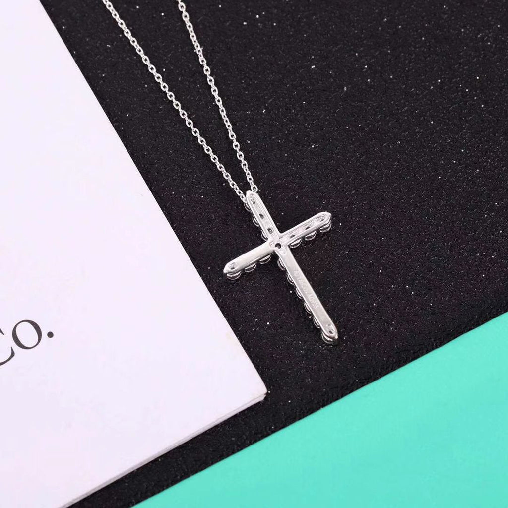TIFFANY & CO. MOISSANITE STONE CROSS PENDANT NECKLACE SIMULATED DIAMOND CROSS CHOKER