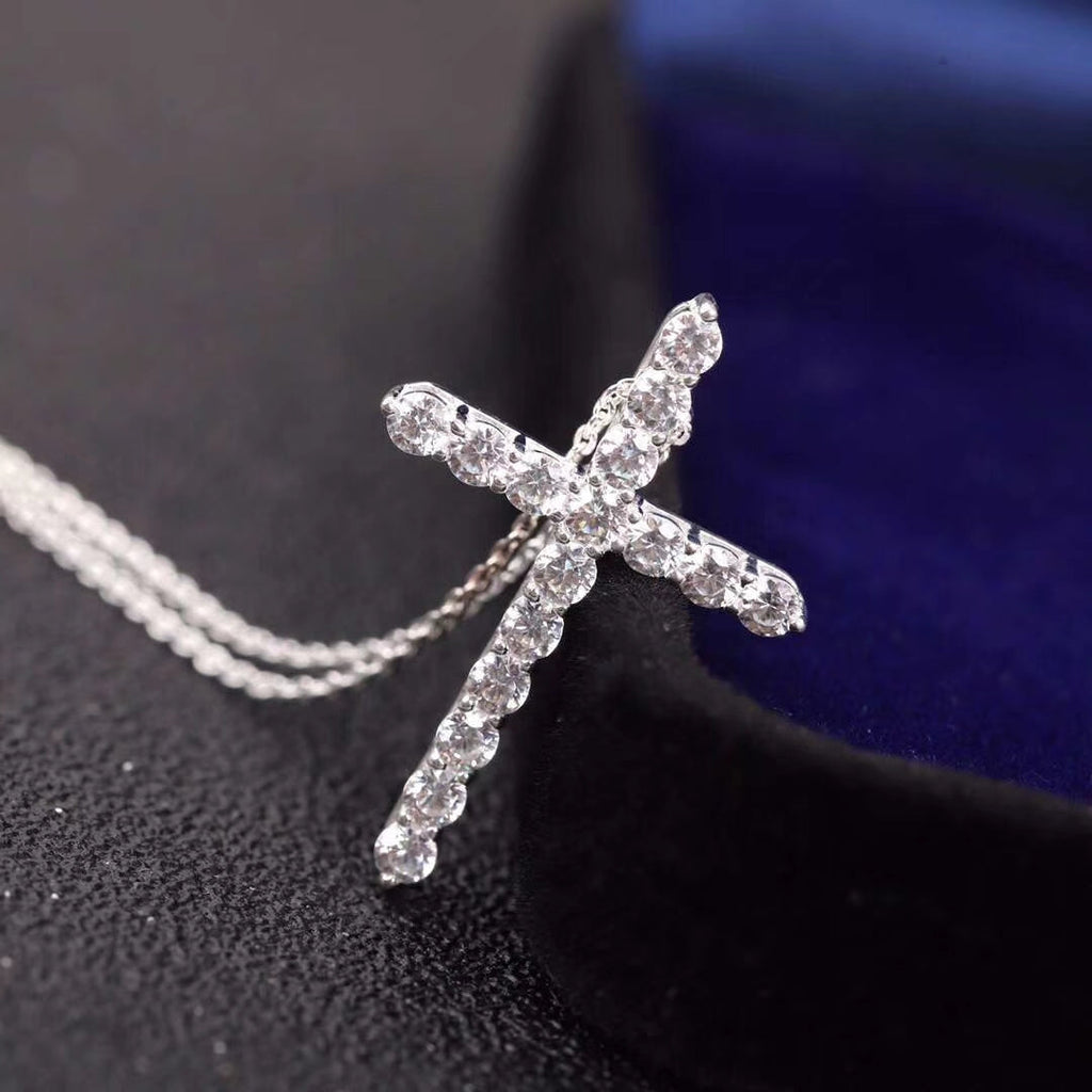 TIFFANY & CO. MOISSANITE STONE CROSS PENDANT NECKLACE SIMULATED DIAMOND CROSS CHOKER