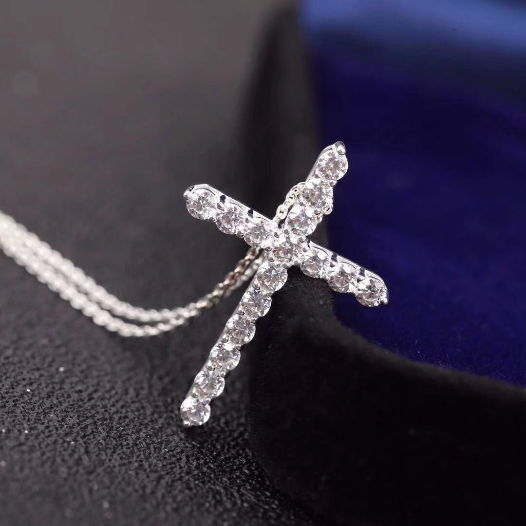 TIFFANY & CO. MOISSANITE STONE CROSS PENDANT NECKLACE SIMULATED DIAMOND CROSS CHOKER