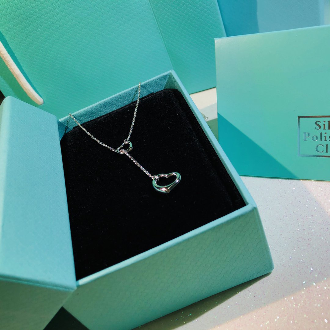 TIFFANY & CO. OPEN HEART LARIAT NECKLACE SILVER