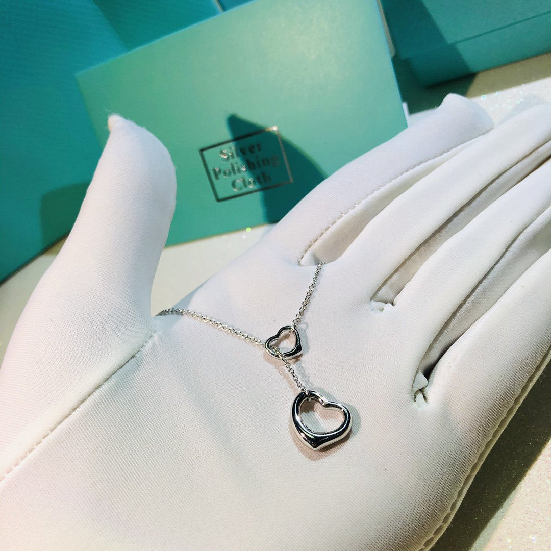 TIFFANY & CO. OPEN HEART LARIAT NECKLACE SILVER