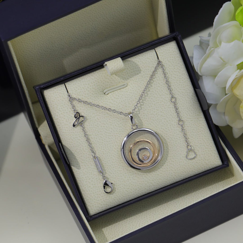 CHOPARD HAPPY HEART NECKLACE TRIPLE RING  SILVER 1 DIAMOND