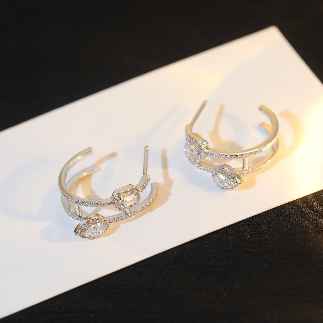 MESSIKA CREOLES MY TWIN 2 RANGS SILVER DIAMOND EARRINGS