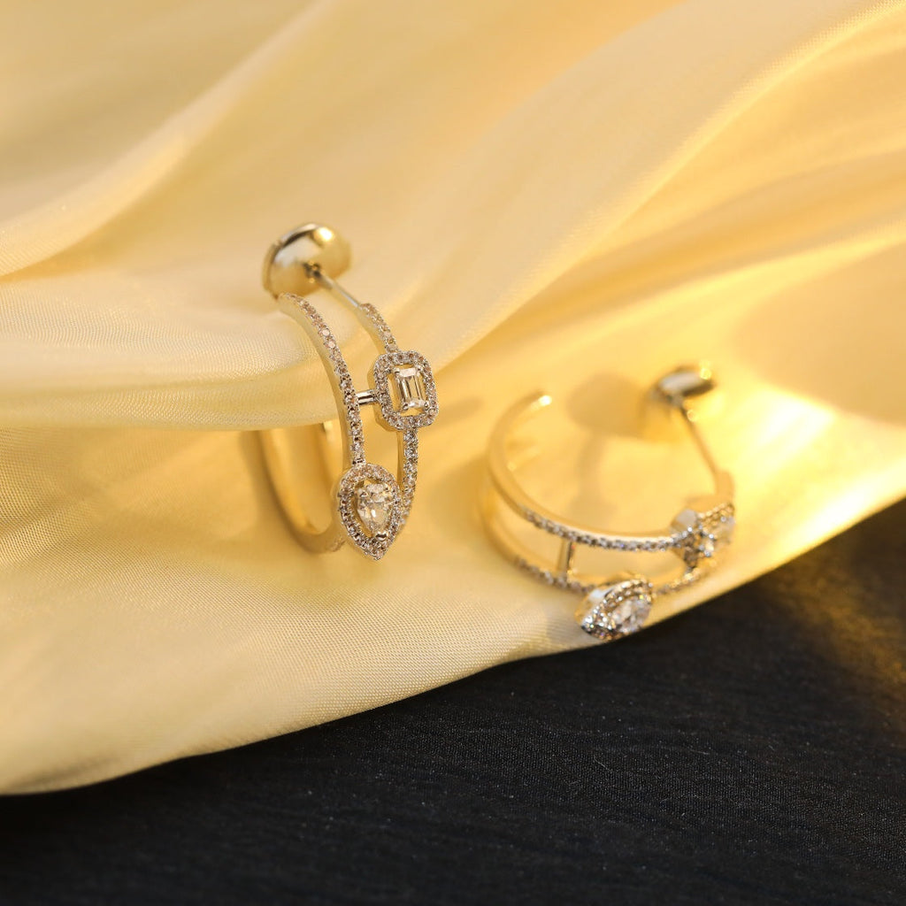 MESSIKA CREOLES MY TWIN 2 RANGS SILVER DIAMOND EARRINGS