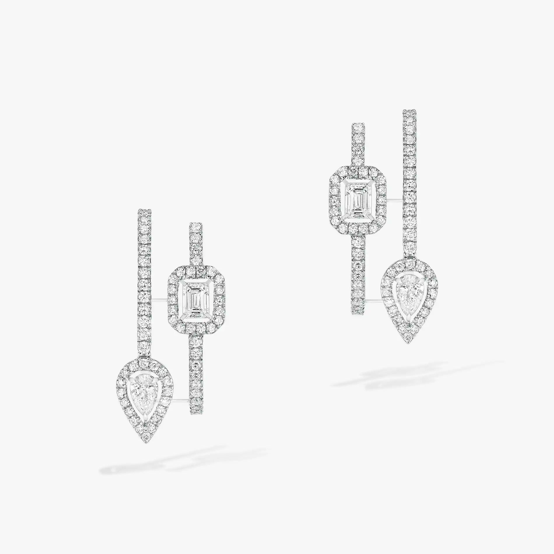 MESSIKA CREOLES MY TWIN 2 RANGS SILVER DIAMOND EARRINGS
