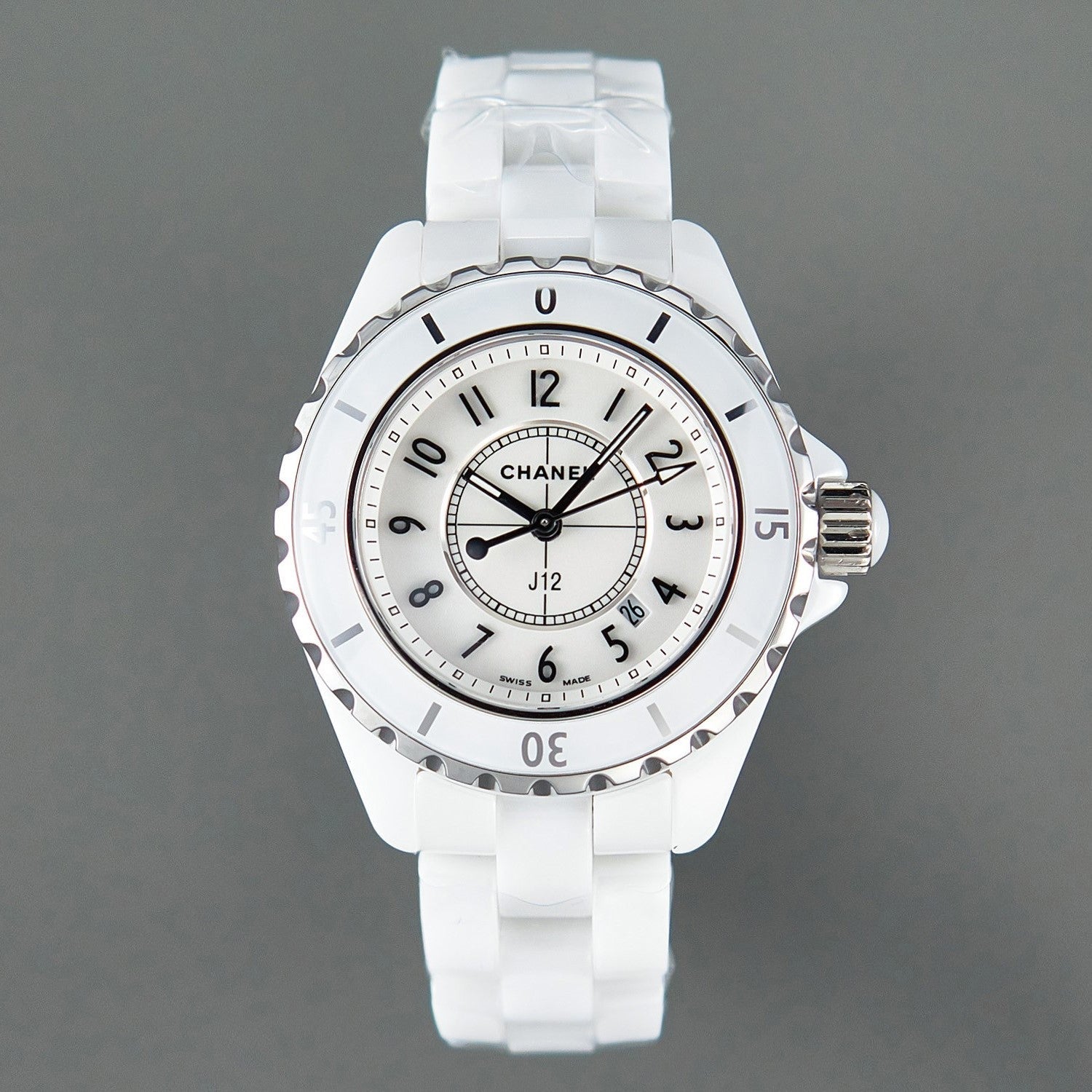 CHANEL J12 Date Quartz White Ceramic Black Numerals White Dial