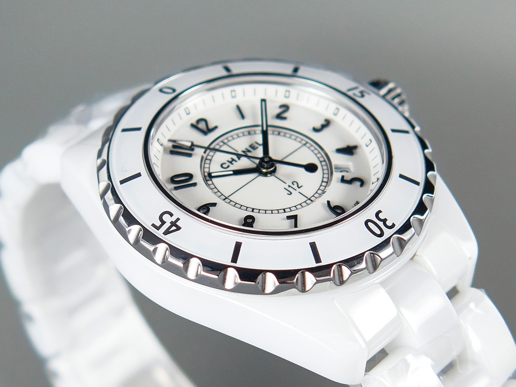 CHANEL J12 Date Quartz White Ceramic Black Numerals White Dial