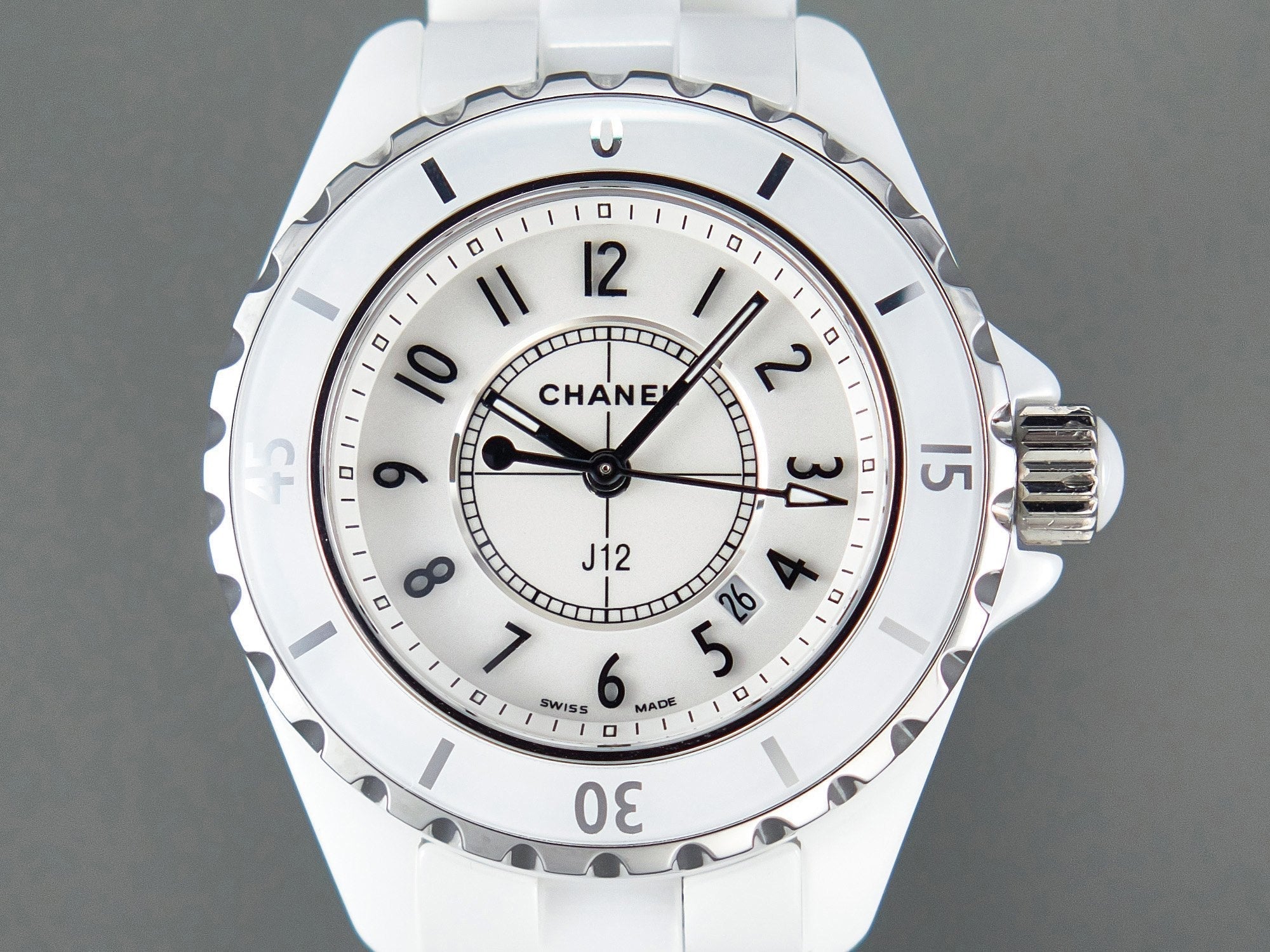 CHANEL J12 Date Quartz White Ceramic Black Numerals White Dial