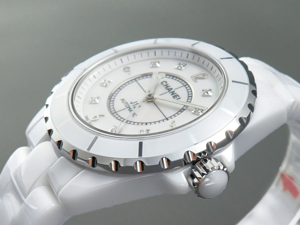 CHANEL J12 Automatic White Ceramic Black Diamond Numerals Mop Dial
