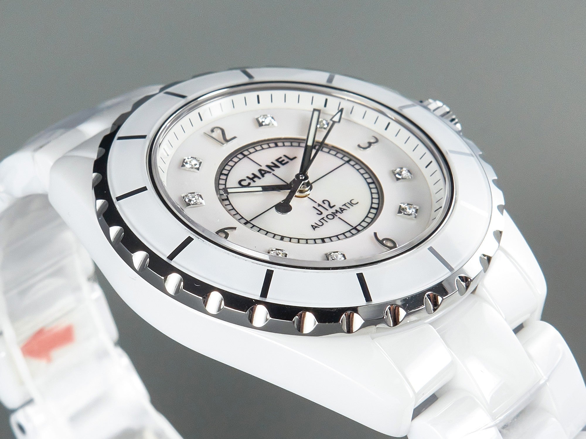 CHANEL J12 Automatic White Ceramic Black Diamond Numerals Mop Dial