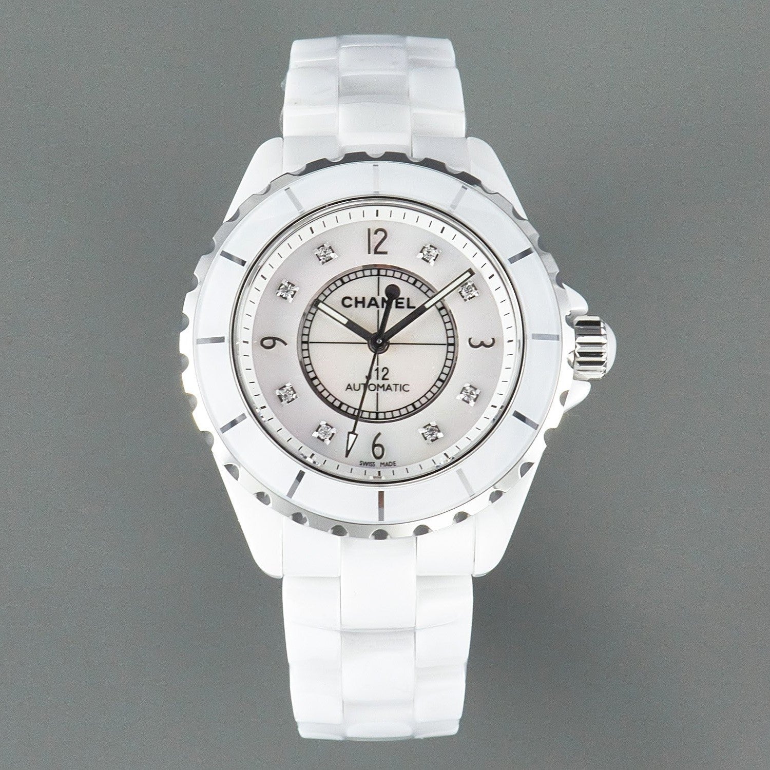 CHANEL J12 Automatic White Ceramic Black Diamond Numerals Mop Dial