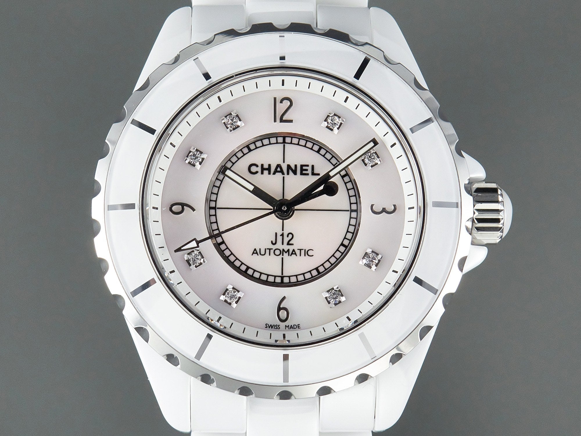 CHANEL J12 Automatic White Ceramic Black Diamond Numerals Mop Dial
