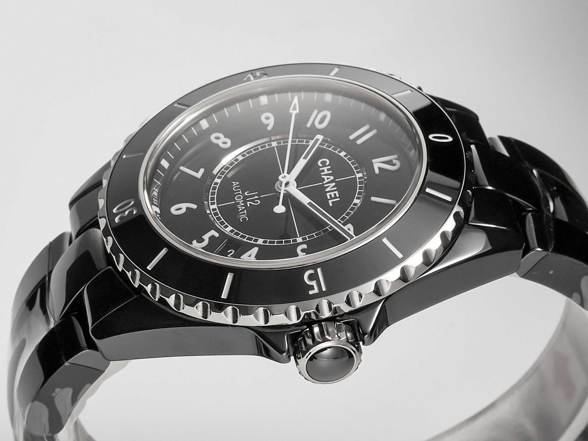 CHANEL J12 Date Automatic Black Ceramic White Numerals Black Dial Black Steel Hands