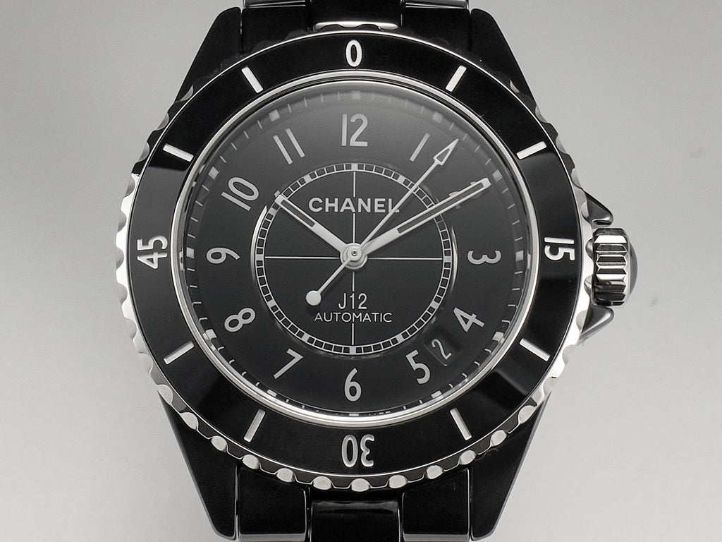 CHANEL J12 Date Automatic Black Ceramic White Numerals Black Dial Black Steel Hands
