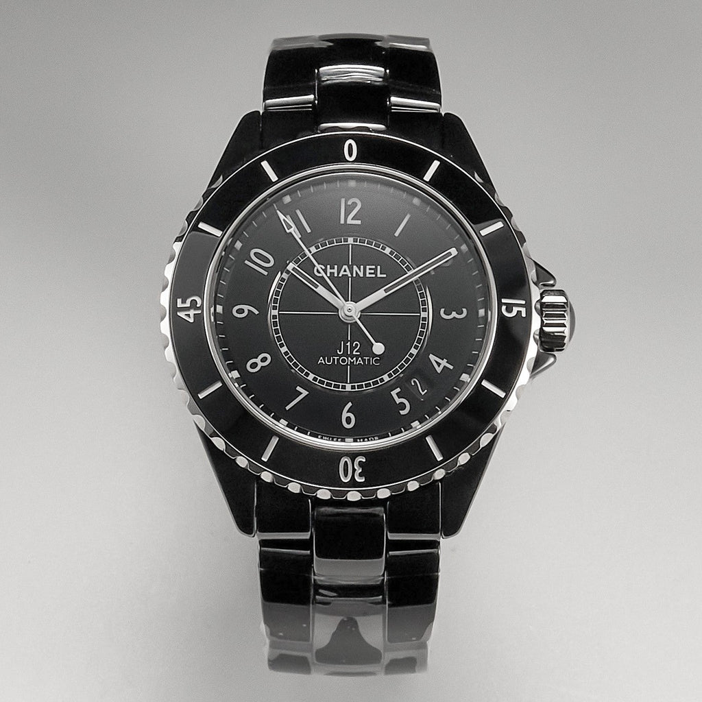CHANEL J12 Date Automatic Black Ceramic White Numerals Black Dial Black Steel Hands