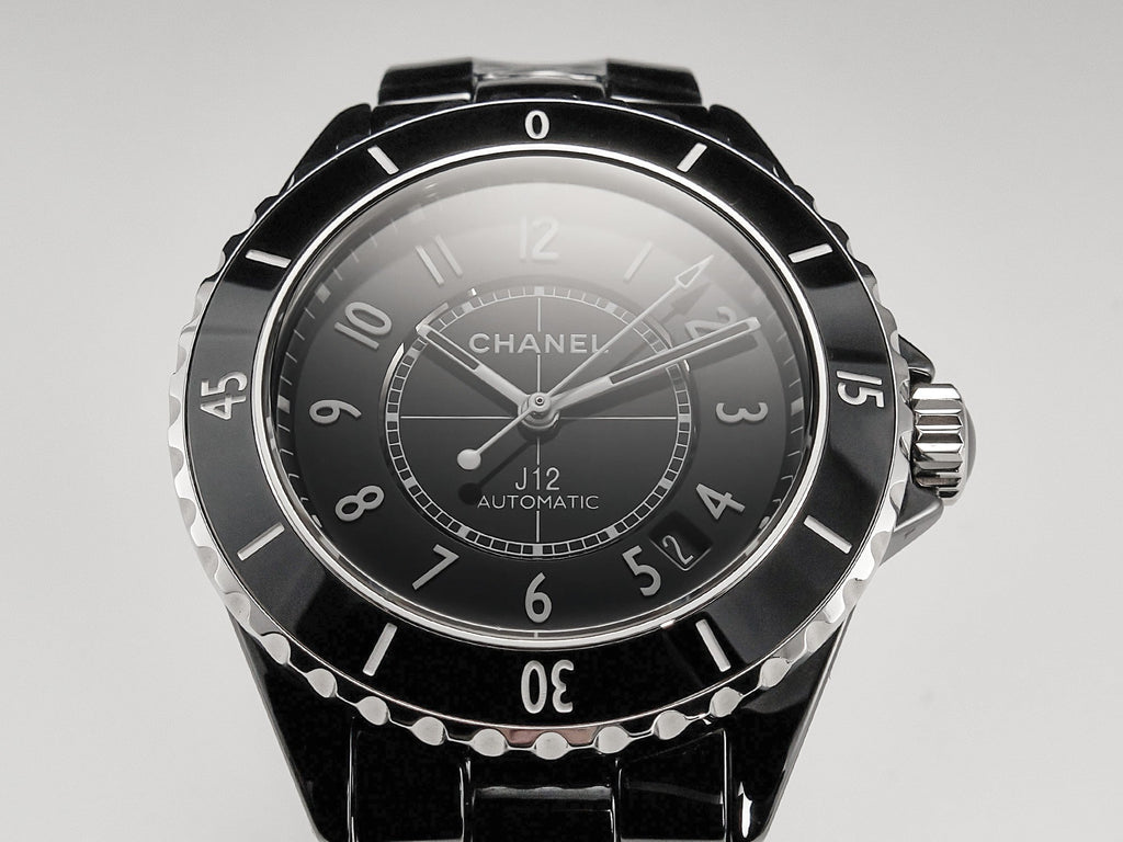 CHANEL J12 Date Automatic Black Ceramic White Numerals Black Dial Black Steel Hands