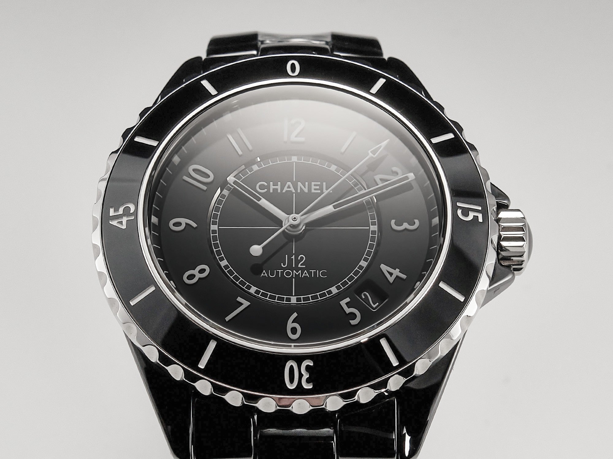 CHANEL J12 Date Automatic Black Ceramic White Numerals Black Dial Black Steel Hands