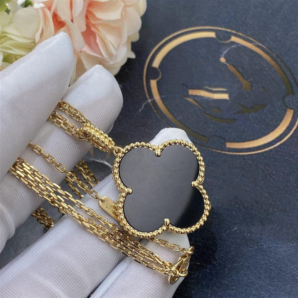 Van Cleef & Arpels CLOVER GOLD ONYX BIG CLOVER NECKLACE