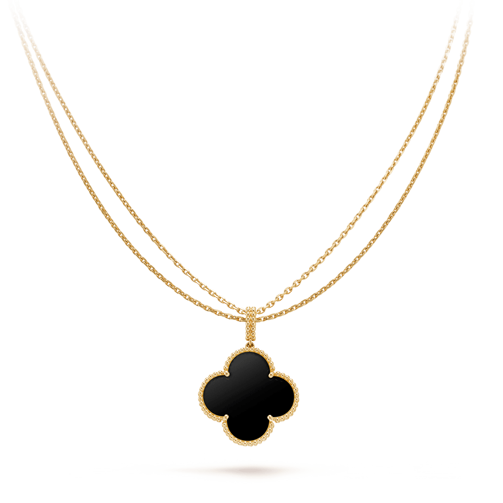 Van Cleef & Arpels CLOVER GOLD ONYX BIG CLOVER NECKLACE