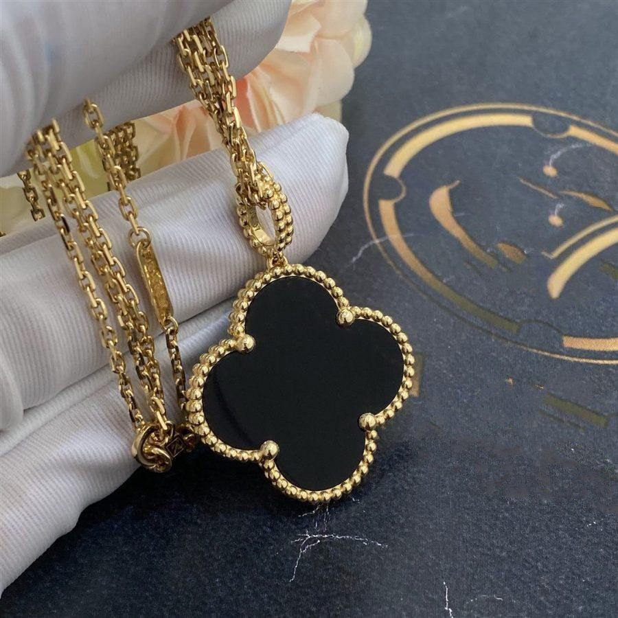 Van Cleef & Arpels CLOVER GOLD ONYX BIG CLOVER NECKLACE